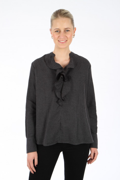 Rossana Diva Flanellbluse Rüsche - anthra