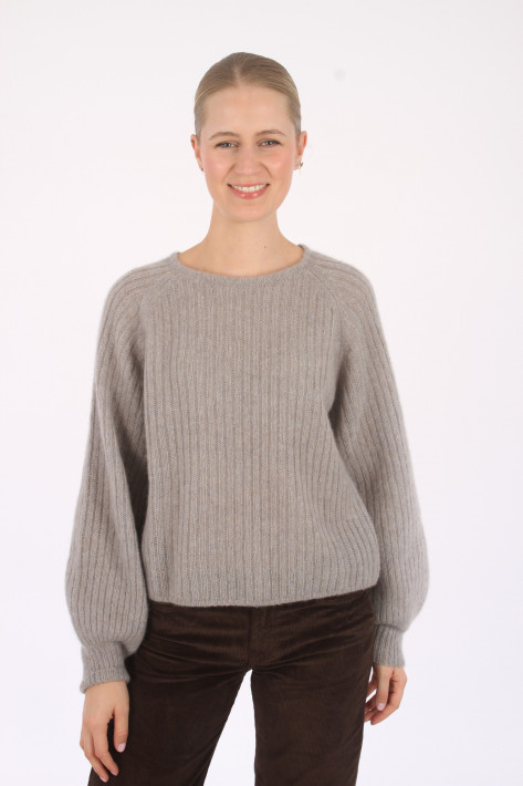 Hemisphere T-Neck Cashmere-Seide Pullover - grey taupe