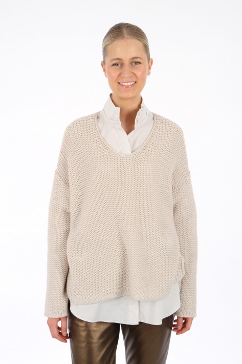 FFC Fashion Linkstrick V-Pulli - almond