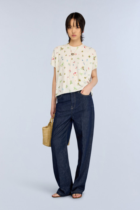 Semicouture Frottee-Shirt Flowers - offwhite
