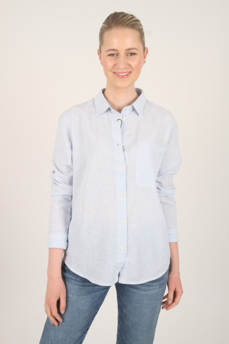 Fil Noir Leinenbluse LARA Stripe - lightblue