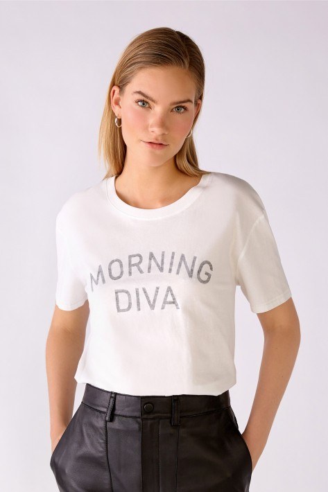 Oui T-Shirt Morning Diva - offwhite/grey