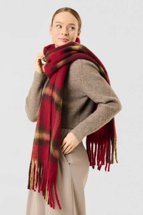 Codello Schal mit Karomuster und Fransen - rot/schwarz/beige