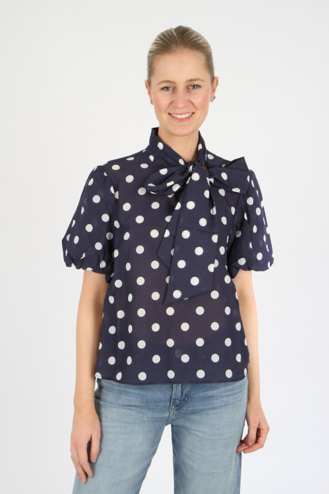 SoSue Blouse Bow Slim Dots - navy/offwhite