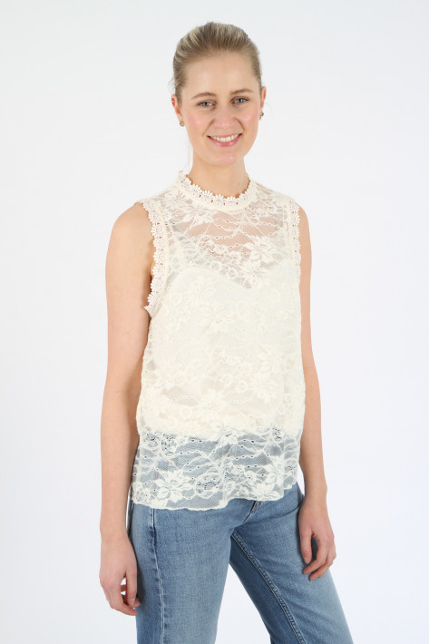 Oui Spitzen-Blusentop - creme