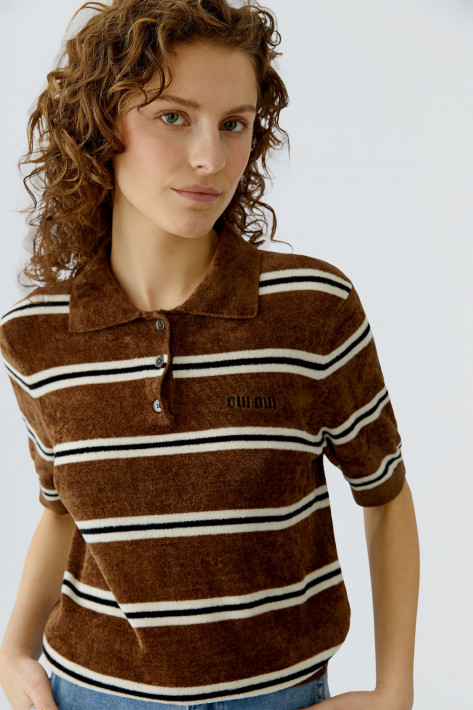 Oui Polo-Pullover - brown/white