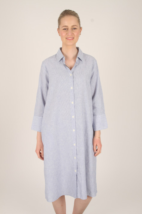Fil Noir Leinenkleid AURELIA Stripe - blue