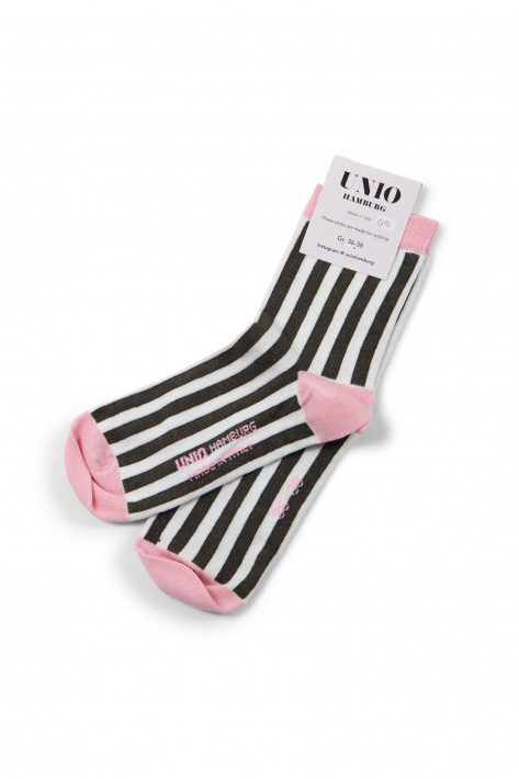 Unio Hamburg Socks Blockstripe - khaki/rose