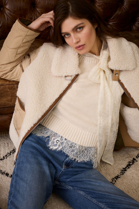 Oui Pullover Stehkragen - sand