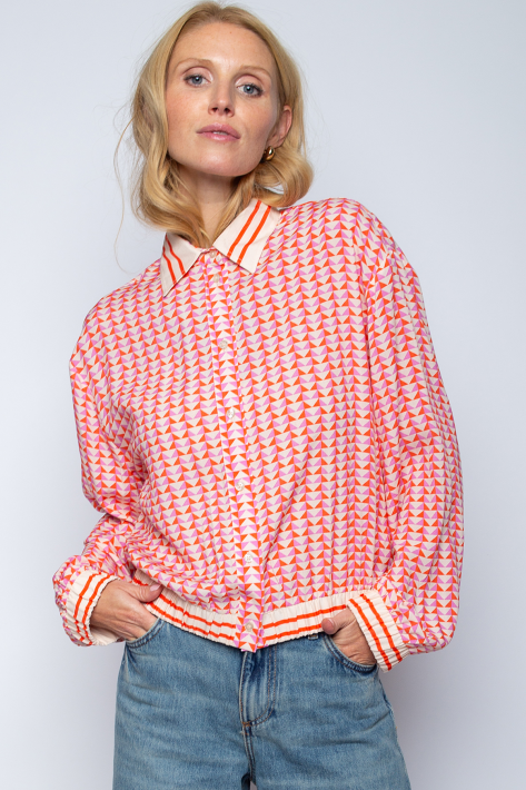 Emily cropped Blouson - Bluse Geometric Print - red pink