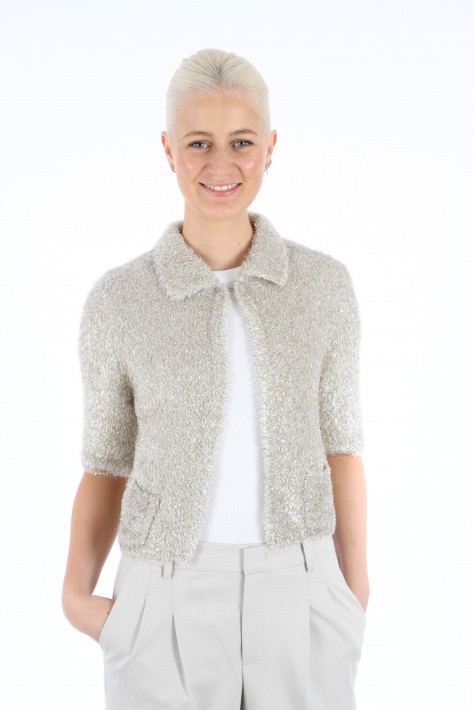 Oui Glitter-Strickjacke - silver gold