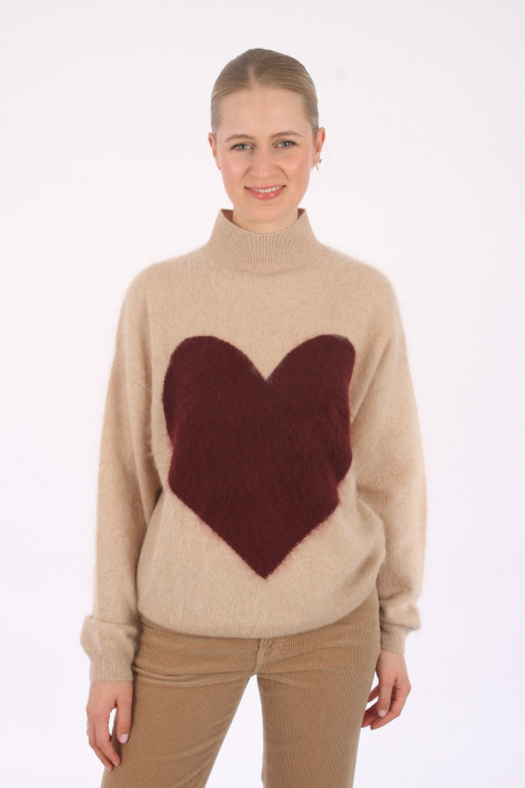 Love Future High-Neck Pulluver Big Heart - sand mel/bordeaux