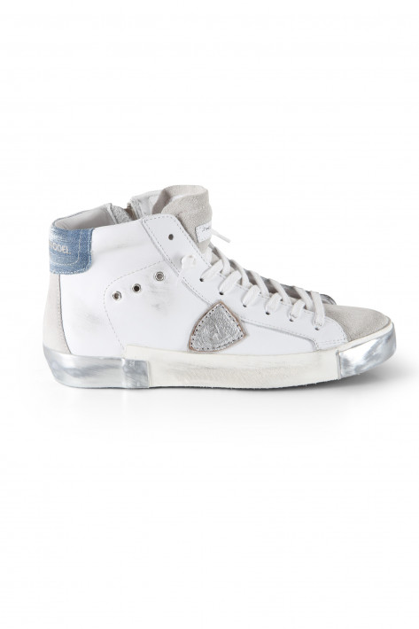 Philippe Model Sneaker PRSX High Woman - veau denim blanc azul