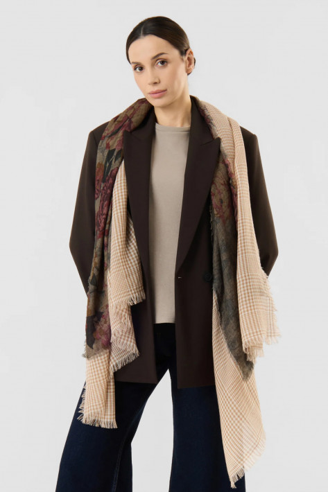 Codello Schal Flower Checks Real Patch - beige
