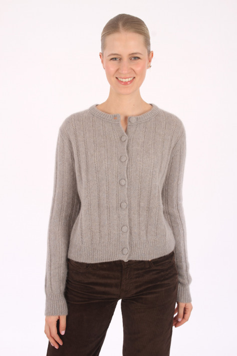 Hemisphere Cashmere-Cardigan R-Neck Structure - grey taupe