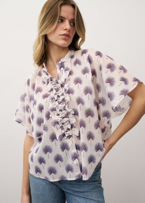 0039 Italy Daisy Printed Blouse Flower - stone/lavender