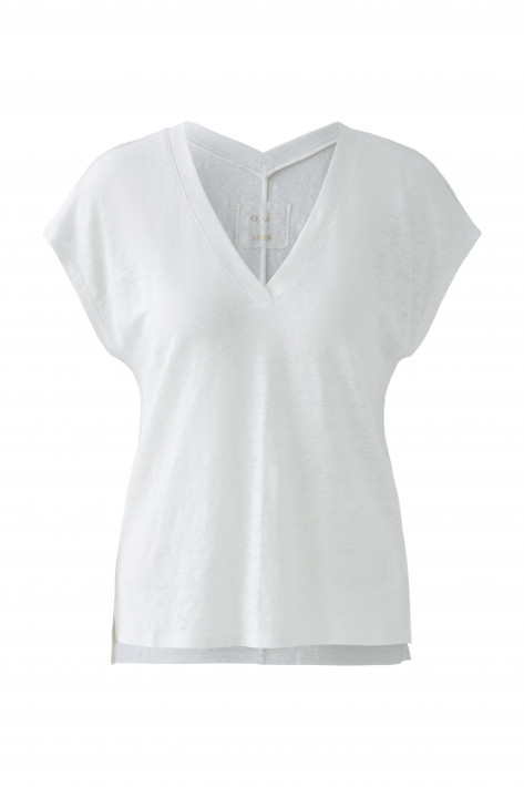 Oui Leinen V-Shirt - white