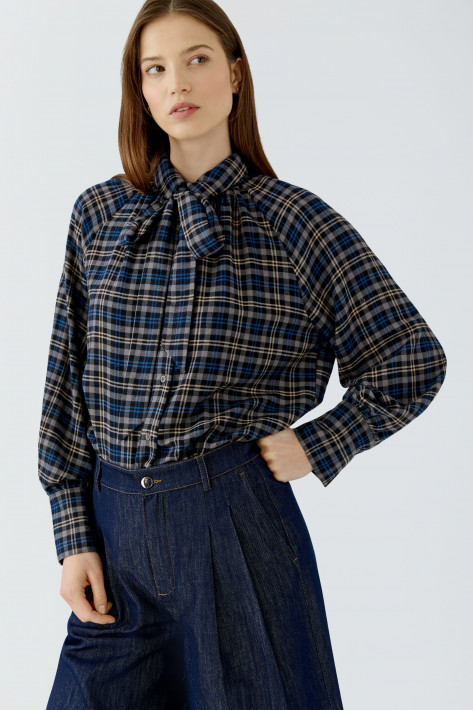 Oui Karo-Flanellbluse - darkblue/beige