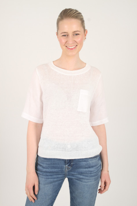 Oui Leinen-Strickpulli kurzarm - white