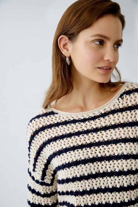 Oui Ringel-Pulli 3/4-Arm - navy/offwhite