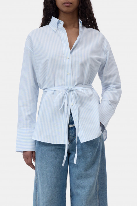 Closed Oxford-Hemd mit Gürtel Stripe - powder Blue