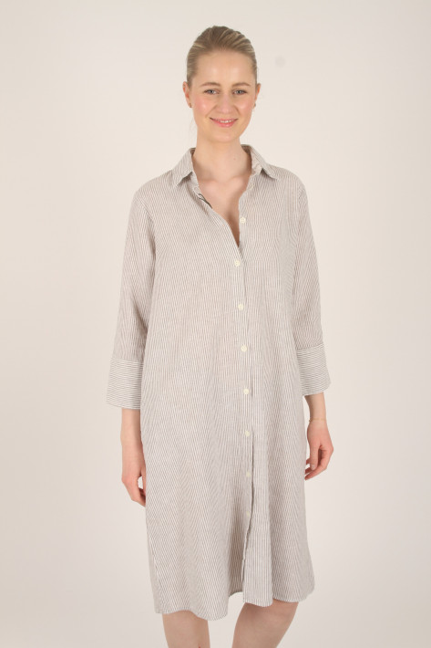 Fil Noir Leinenkleid AURELIA Stripe - grey