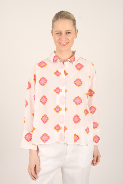 Rossana Dive Bluse 3D-Blume - white/pink/orange