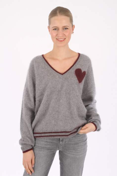 Love Future V-Neck Pullover - grey/bordeaux