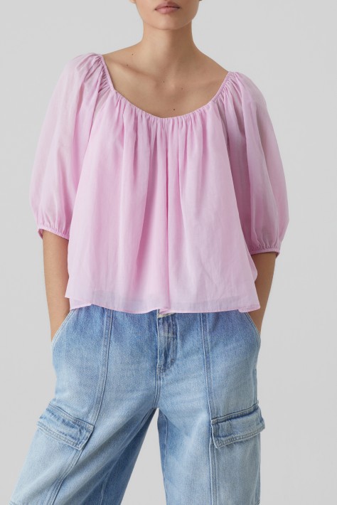 Closed Puff Sleeve Blouse - rose