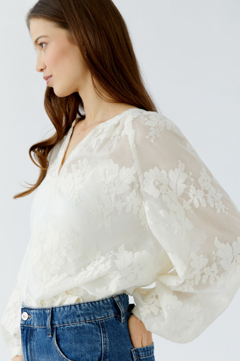 Oui Bluse Flower - eggshell