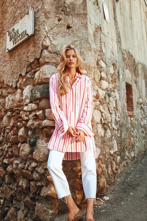 0039 Italy Longbluse/Minikleid Avery - pink stripe