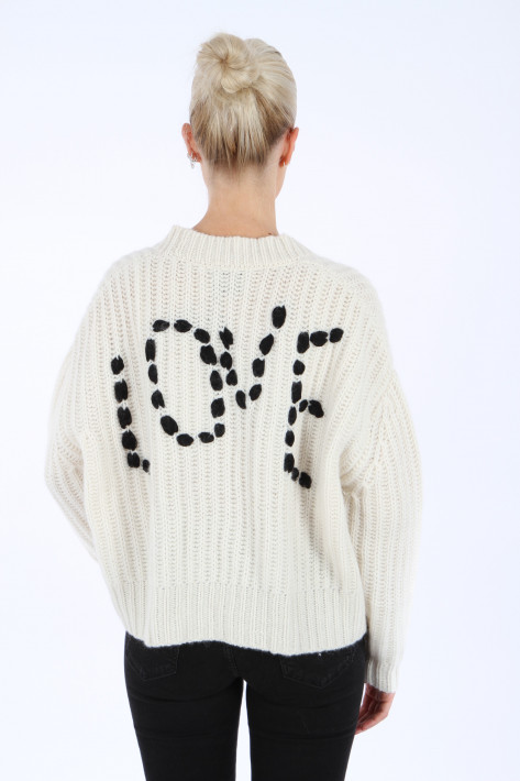 Bloom Boxy Cardigan Love - offwhite/black