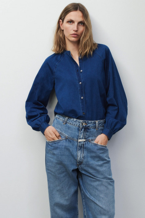 Closed Wide Sleeve Bluse - dark blue