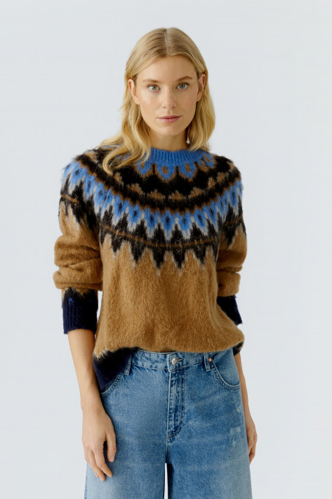 Oui Norweger-Pulli - brown/lightblue