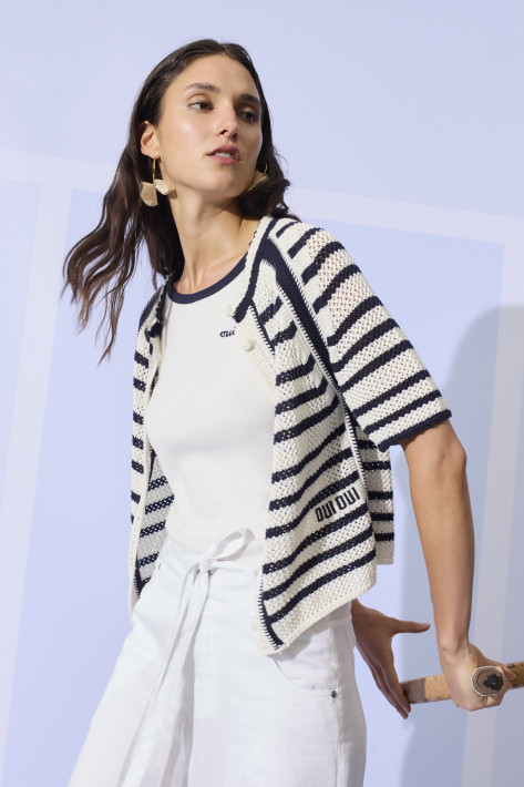 Oui Ringel-Jäckchen kurzarm - marine/offwhite