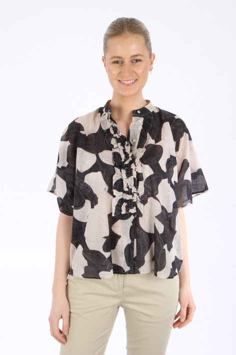 0039 Italy Daisy Printed Blouse - black/beige