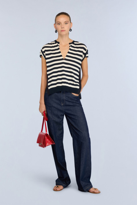 Semicouture Ringel-Shirtbluse - marine/offhwite