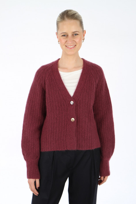 Hemisphere Cashmere-Cardigan V-Neck - dark cherry
