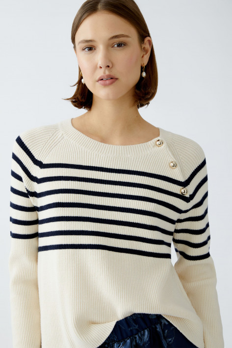 Oui Pullover Knopfleiste - cream/navy