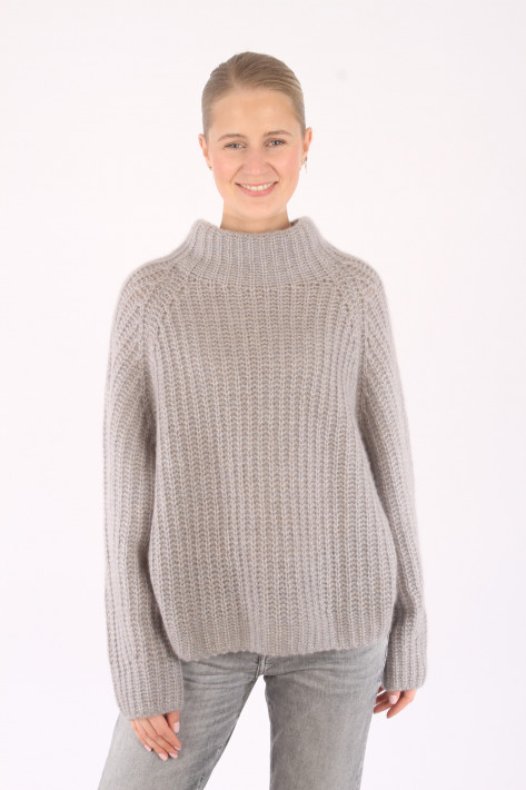 Hemisphere T-Neck-Cashmere-Silk-Pullover - grey taupe