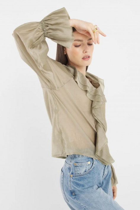 SoSue Ruffle Bluse - taupe