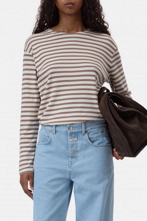 Closed Ringel-Longsleeve - mahagony brown/creme