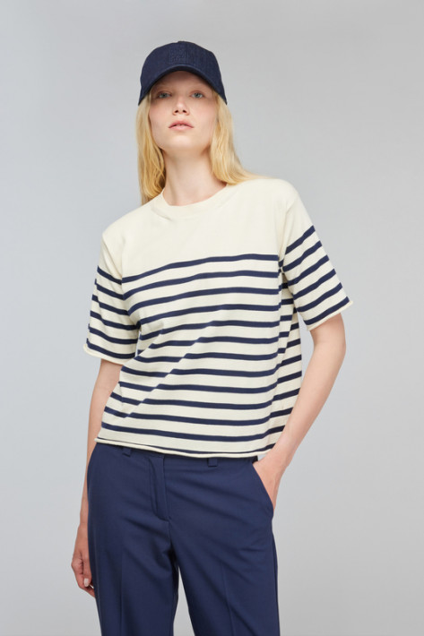 Semicouture Ringel-Pullover kurzarm - navy/offwhite